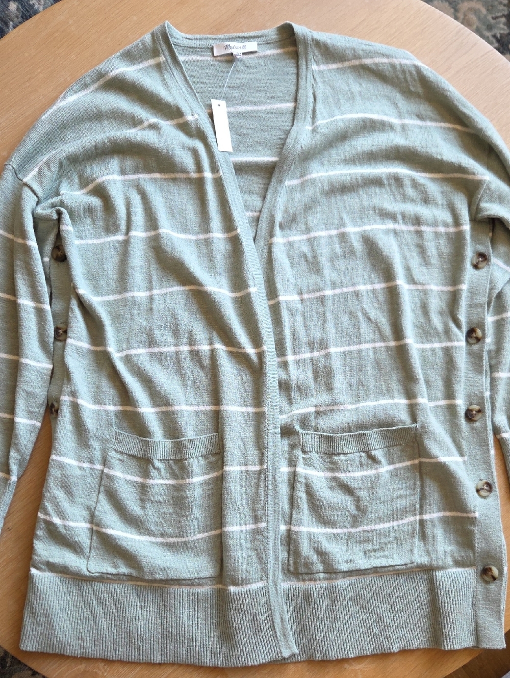 Madewell Sage and White Striped Knit Cardigan